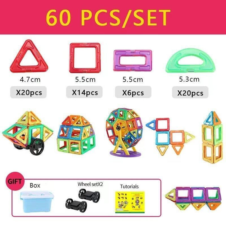 "Felgekleurde magnetische bouwblokken voor kinderen, geschikt voor diverse structuren en creaties, stimuleert creativiteit."
