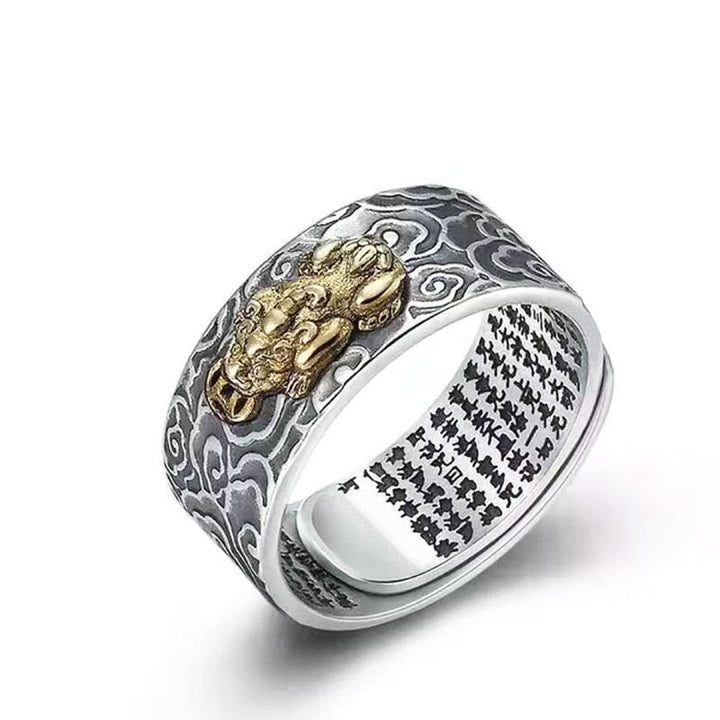 Feng Shui ring, symbool voor rijkdom, geluk en voorspoed. Verstelbaar retro metaal sieraad.
