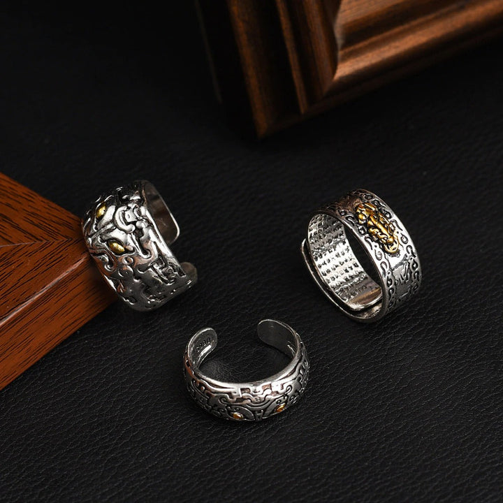 Antieke-look Feng Shui ring van metaal, symbool voor overvloed en geluk. Verstelbaar.
