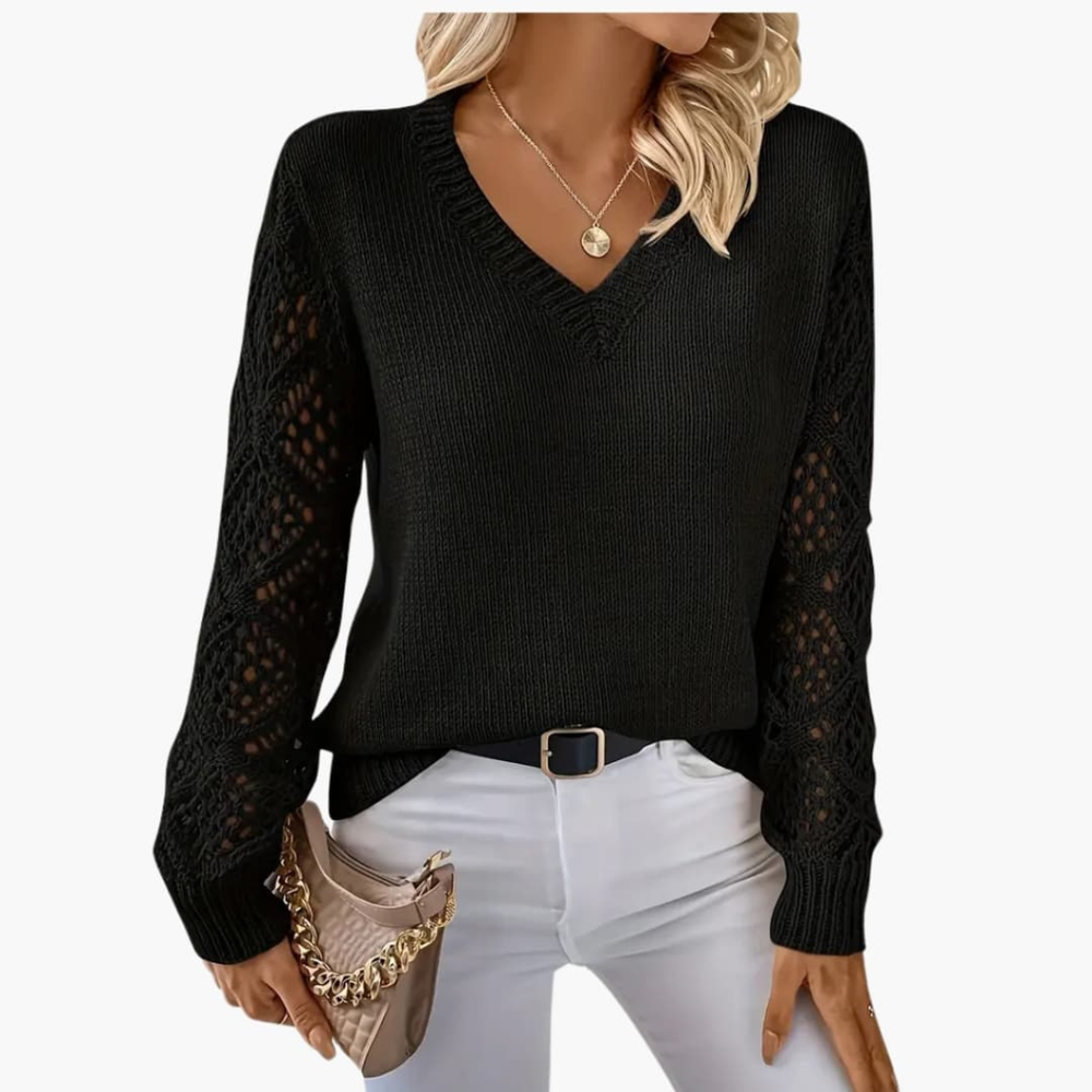 Comfortabele dames trui met V-hals en lange mouwen, veelzijdig voor casual en elegante outfits.