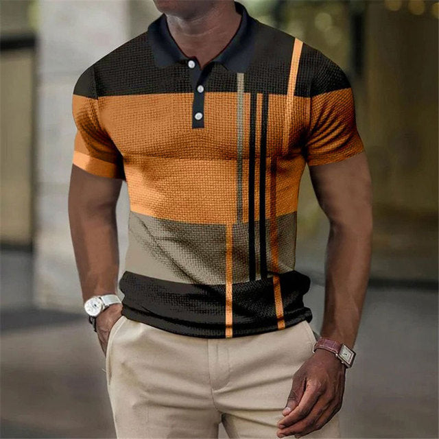Stijlvolle heren polo met korte mouwen en modern dessin in zomerse kleuren