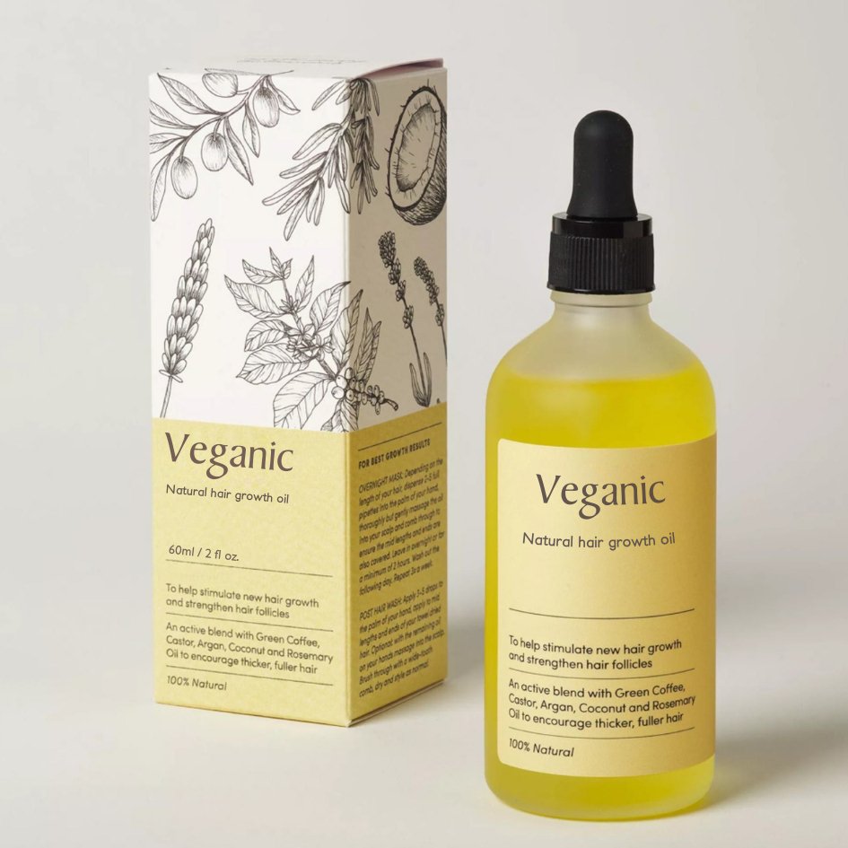 Fles natuurlijke haargroei olie met castor-, argan- & kokosolie voor voller, sterker & gezond haar. Sulfaatvrij haarserum.