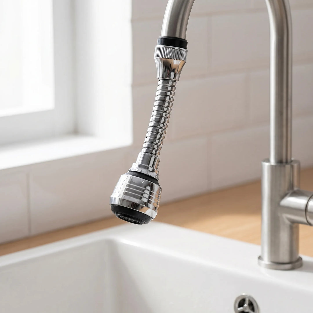 Flexibele 360-graden roterende chroom kraanverlenger voor de keuken, universeel en spatvrij. Eenvoudige installatie.