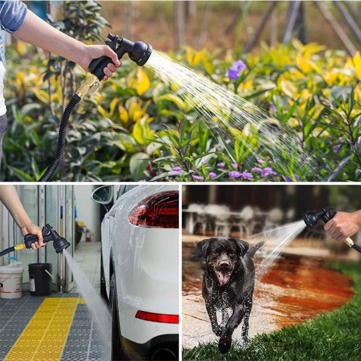 Flexibele uitschuifbare tuinslang, compact op te bergen. Ideaal voor tuinieren, terras en bewatering van gazon.