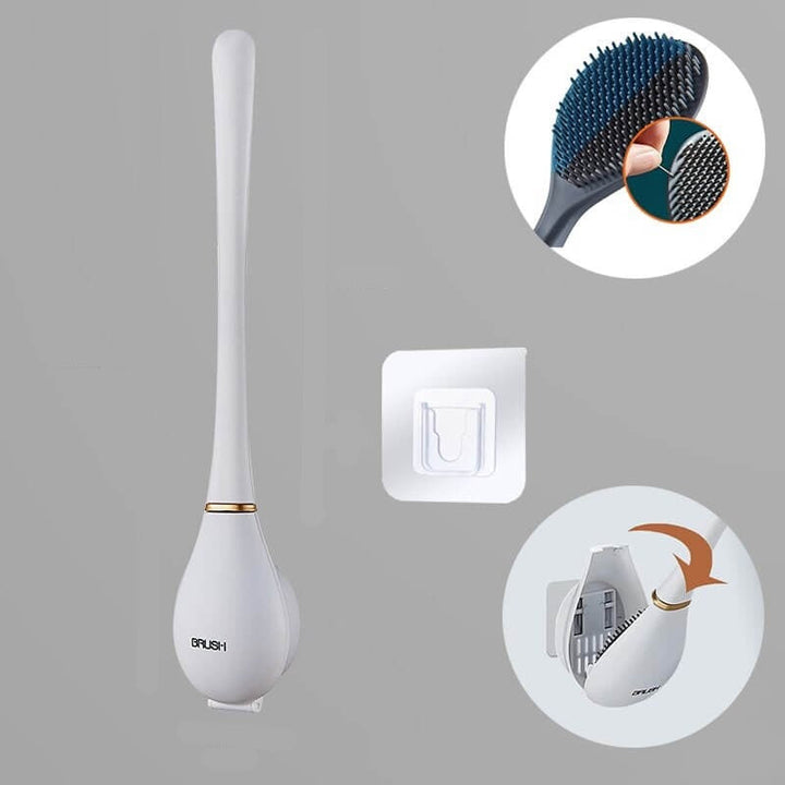 Detail van de innovatieve flexibele toiletborstel met zachte siliconen borstelharen voor optimale hygiëne.