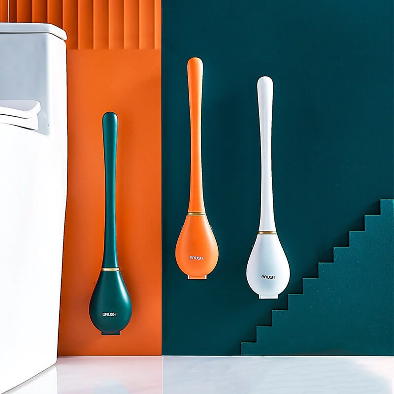 Compacte, flexibele toiletborstel met duurzame siliconen kop. Perfect voor grondig schoonmaken en ruimtebesparing.
