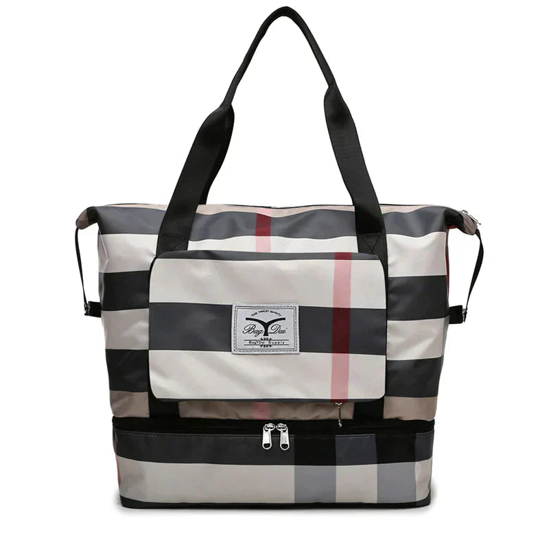 Duurzame FlexiCarry handbagage tas, opvouwbaar en ruimtebesparend voor reizigers.