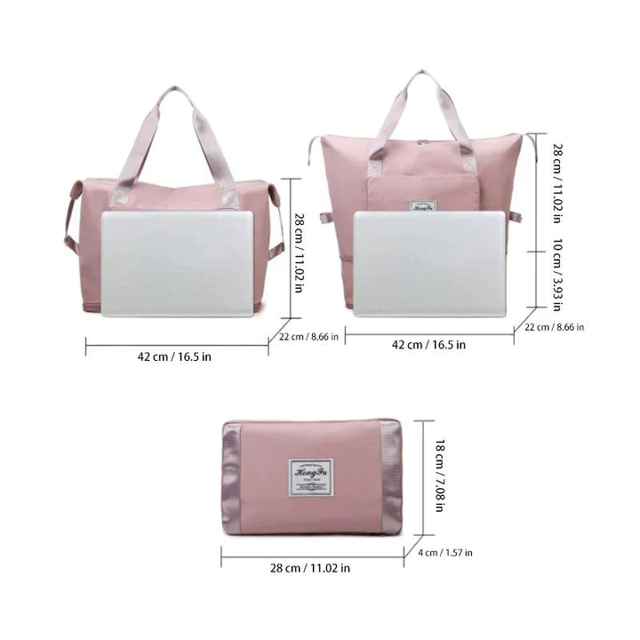 Multifunctionele FlexiCarry weekendtas, unisex design en compact op te bergen.