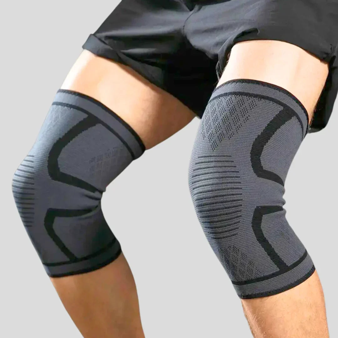 Ademende FlexiKnee Pro kniebandage, perfect voor hardlopen, gym en knieherstel.