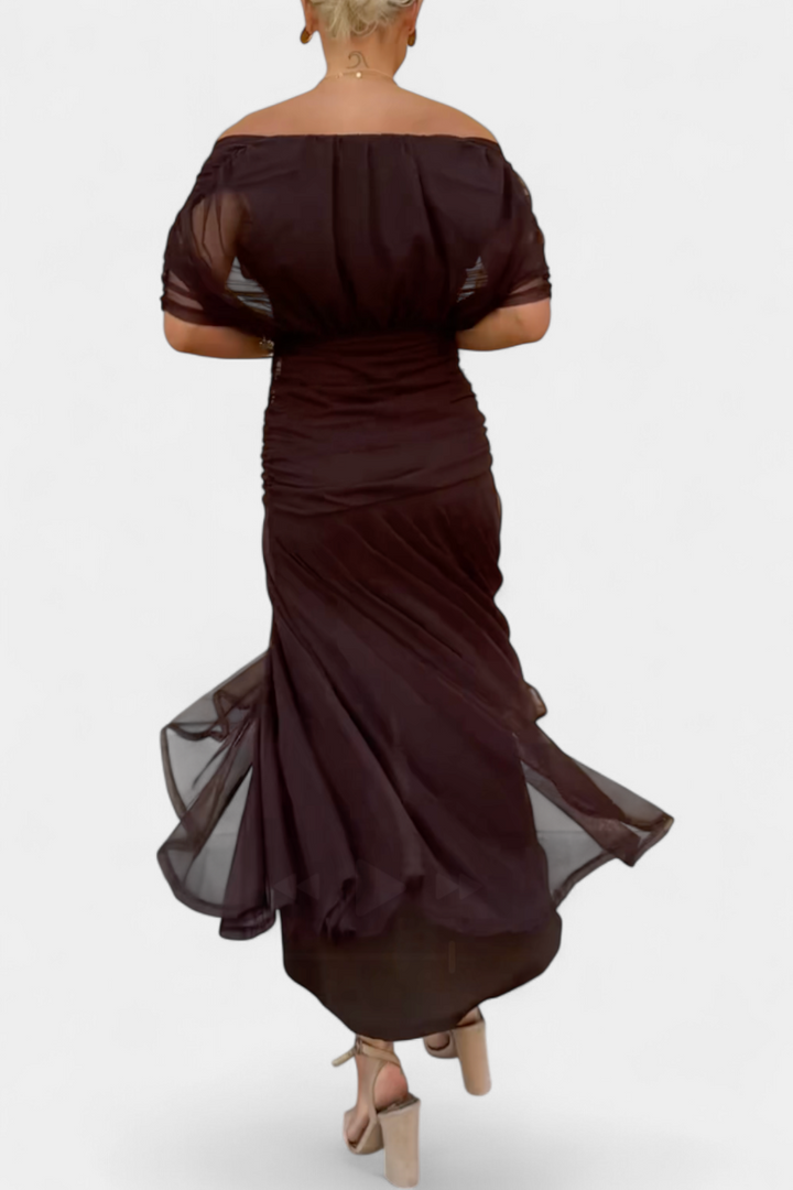Elegante dames midi jurk met v-hals en overslag