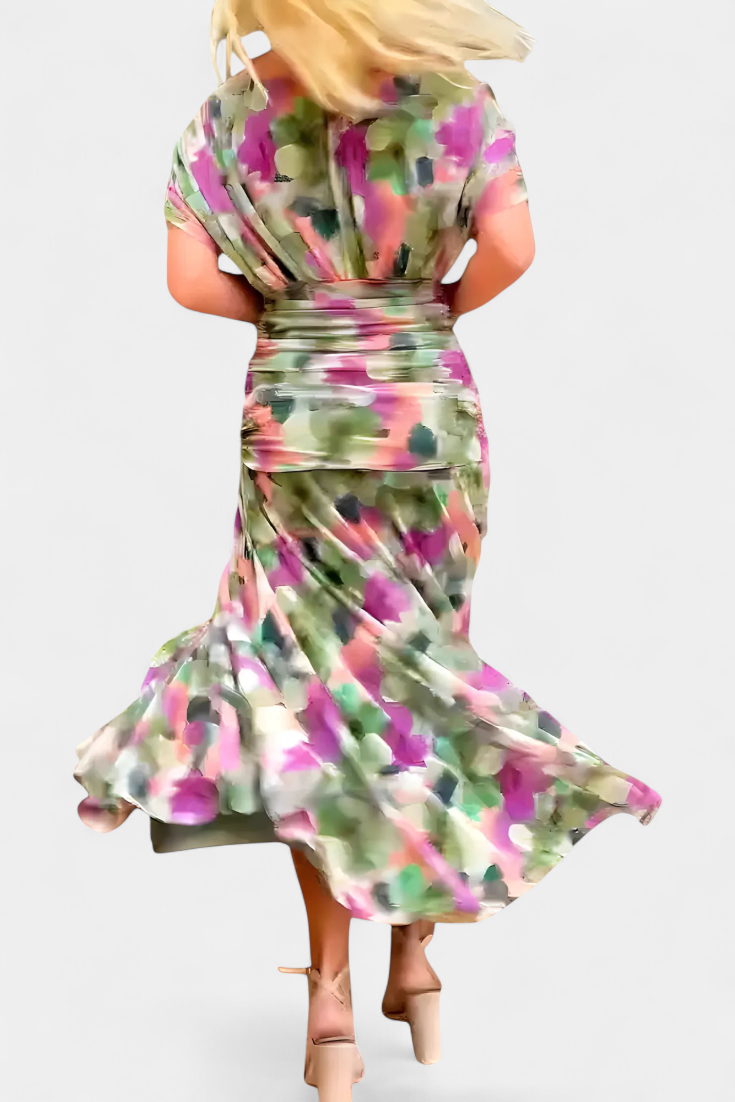Elegante damesjurk met wikkeldesign en v-hals