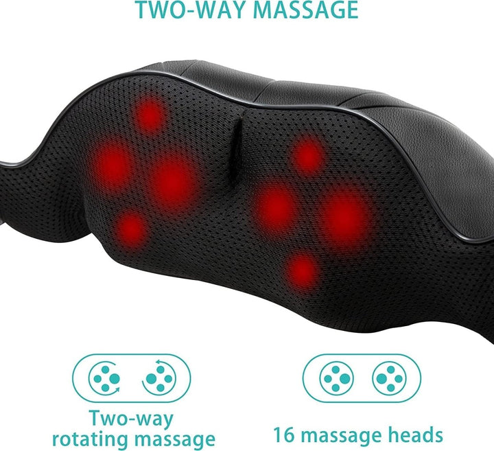 Compact shiatsu massagekussen FlowRelief, ideaal voor nek, rug en schoudermassage met infrarood warmte, overal ontspanning.