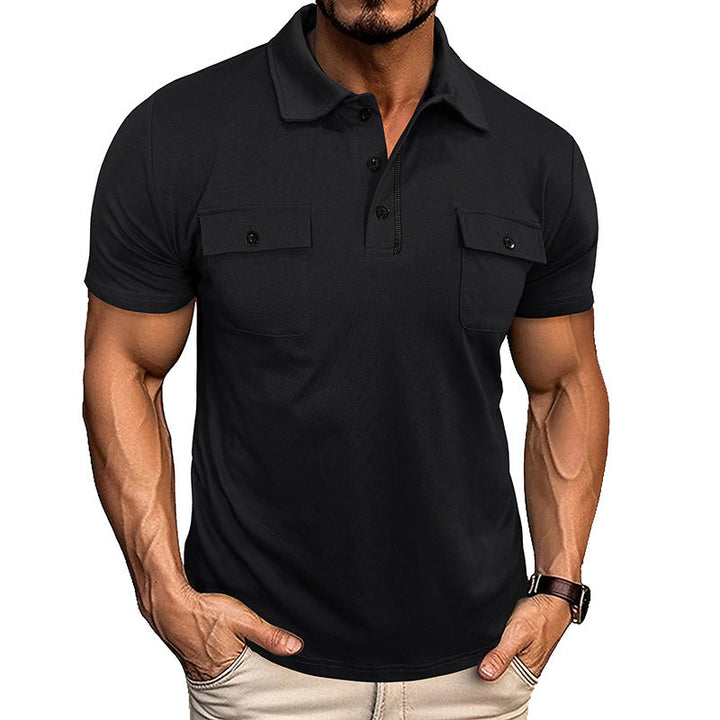 Zwart heren poloshirt met korte mouwen en borstzak