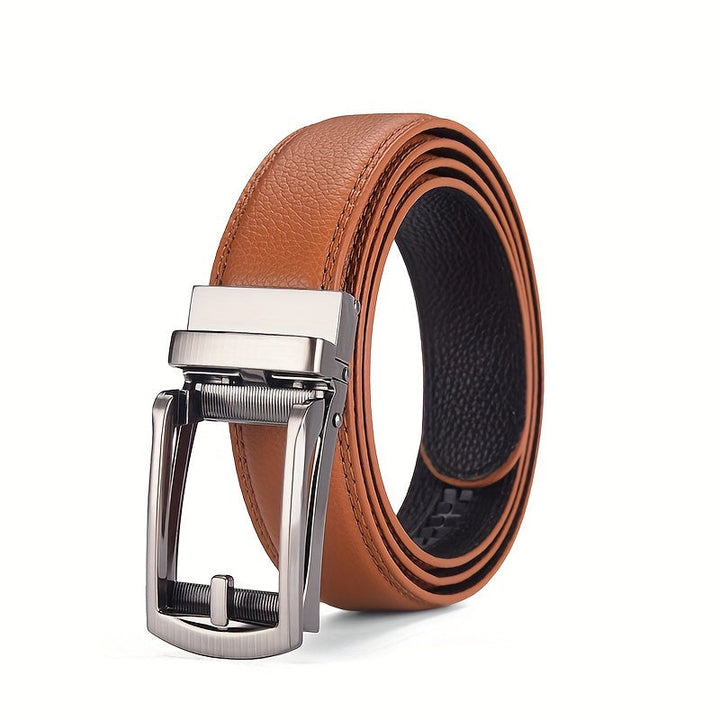 Lichtbruine cognac herenriem met strakke afwerking en automatische gesp