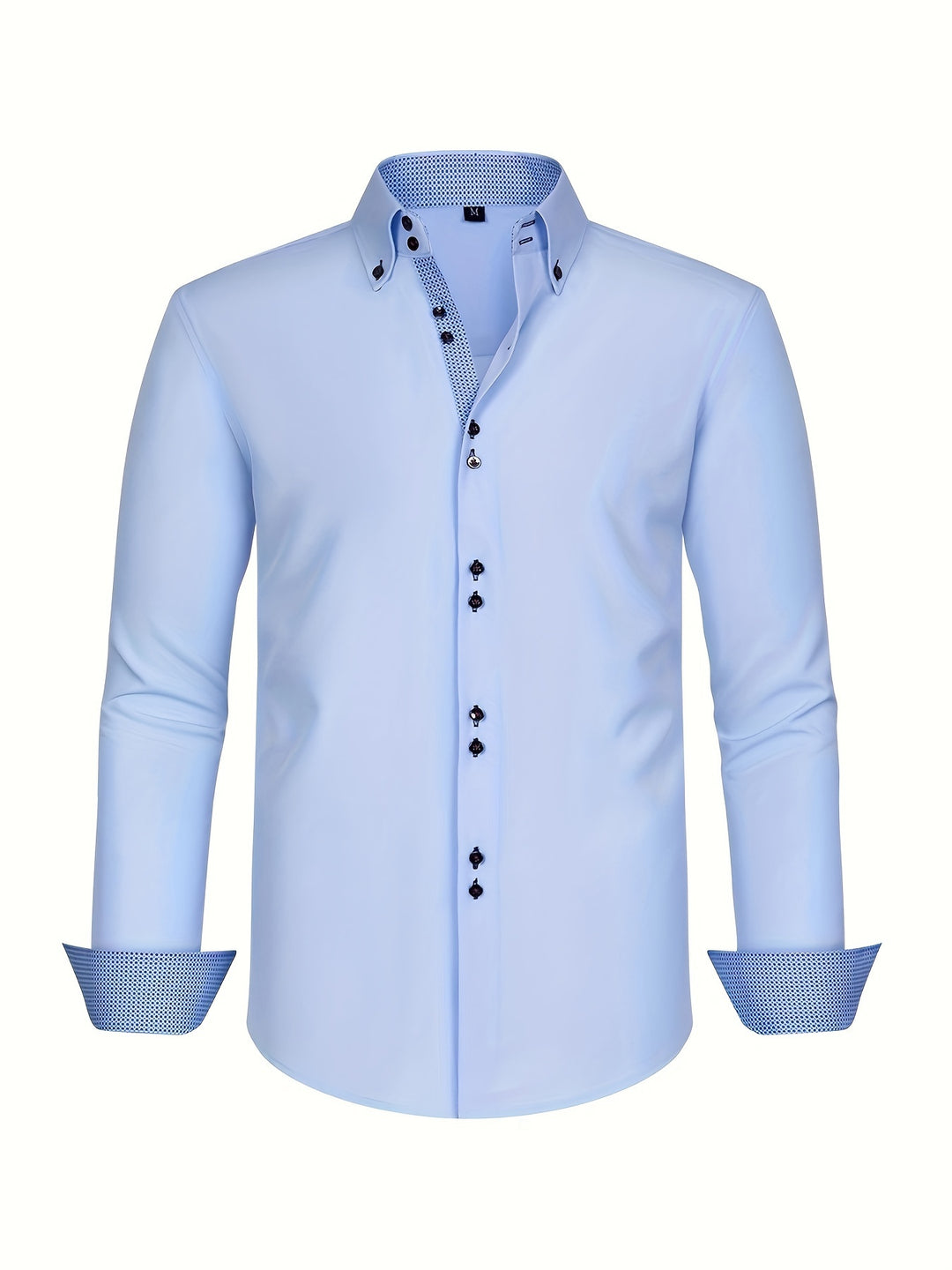 Stijlvol dubbelrijig herenoverhemd met opvallende contrastmanchetten, comfortabel en modieus voor herenmode.