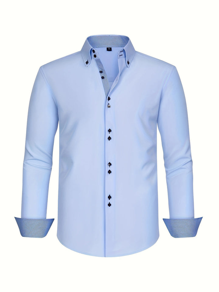 Stijlvol dubbelrijig herenoverhemd met opvallende contrastmanchetten, comfortabel en modieus voor herenmode.
