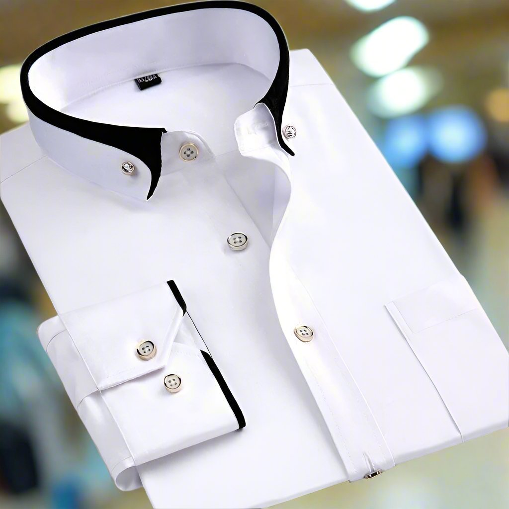 Wit slim fit heren overhemd met contrasterende zwarte kraagdetails
