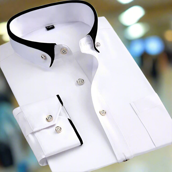 Wit slim fit heren overhemd met contrasterende zwarte kraagdetails