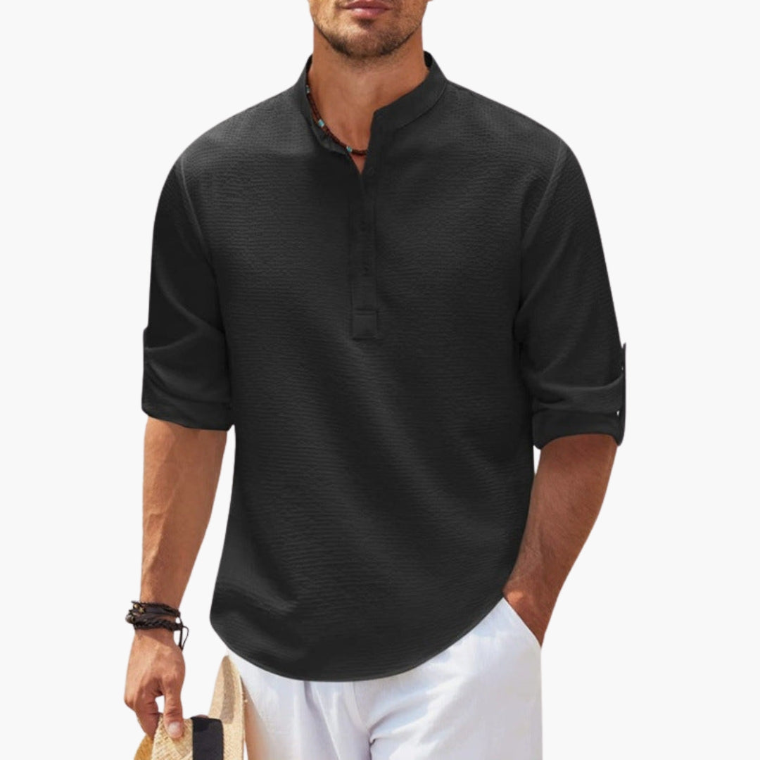 Stijlvol zwart heren tuniekoverhemd voor een casual look