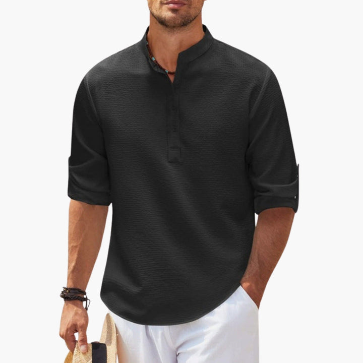 Stijlvol zwart heren tuniekoverhemd voor een casual look