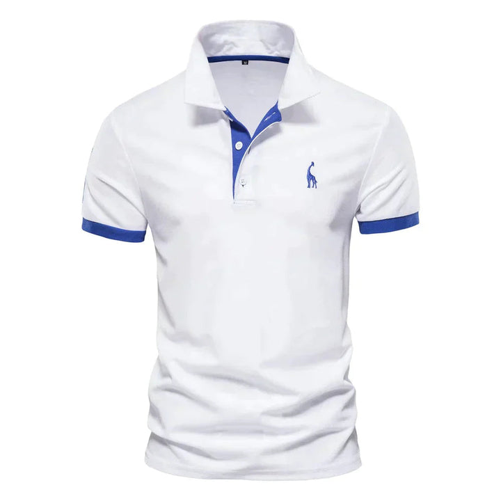 Wit heren polo T-shirt met korte mouwen en blauwe accenten