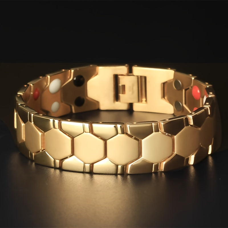 Moderne herenarmband met geometrisch design en veilige kliksluiting, ideaal voor een stijlvolle look.