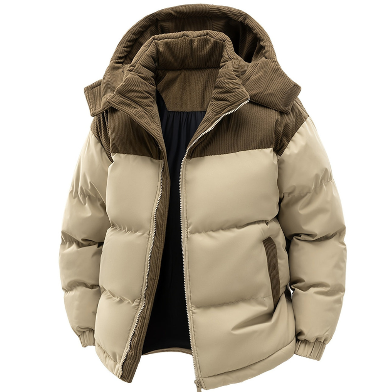 Comfortabele gewatteerde heren winterjas met capuchon, ideaal voor herfst- en winterkleding.
