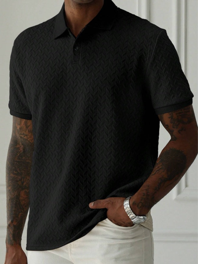 Modern zwart heren poloshirt met knoopsluiting en regular fit
