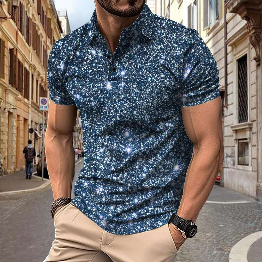 Heren polo met korte mouwen en moderne digitale sterrenprint voor zomerkleding