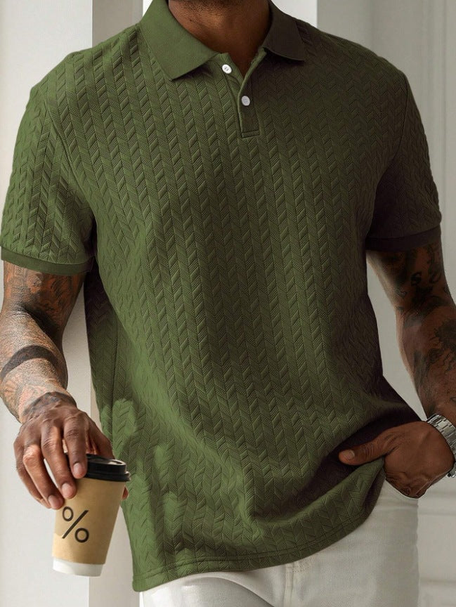 Detailopname van de textuur op een zomermodke heren polo voor herenmode