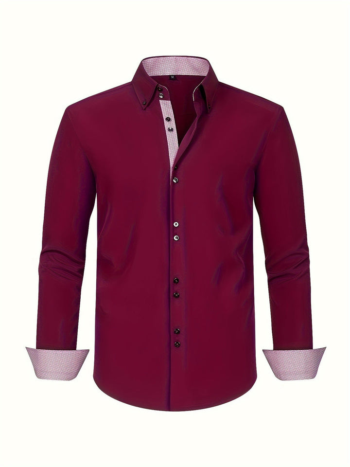 Detail van de elegante contrastmanchetten op dit trendy herenoverhemd, ideaal voor lentemode en herenmode.