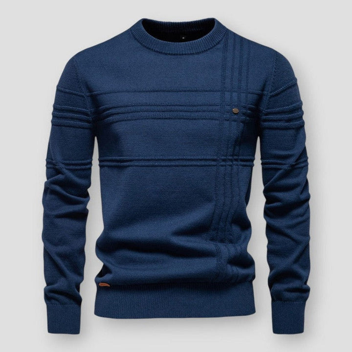 Moderne heren trui met ronde hals, duurzaam en stijlvol voor een eigentijdse casual look.