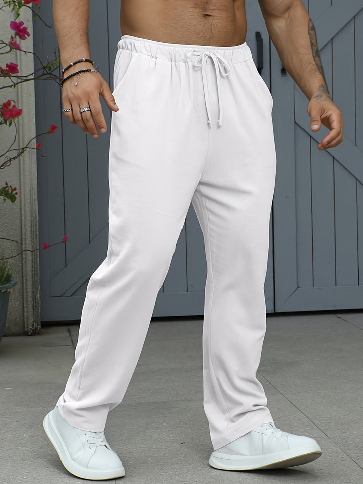 Heren joggingbroek van lichtgewicht linnen-katoen mix. Ademend en comfortabel, ideaal voor casual zomerlooks.