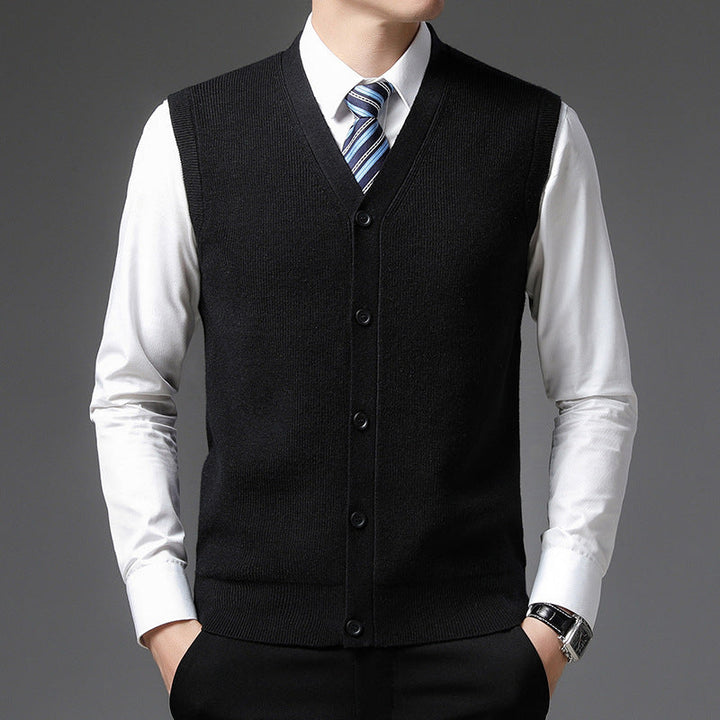 Formeel zwart heren vest, slim fit met V-hals. Dit elegante gilet is onmisbaar in elke zakelijke garderobe.