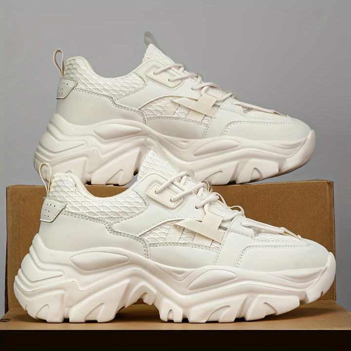 Beige heren sneakers met trendy profiel en vetersluiting