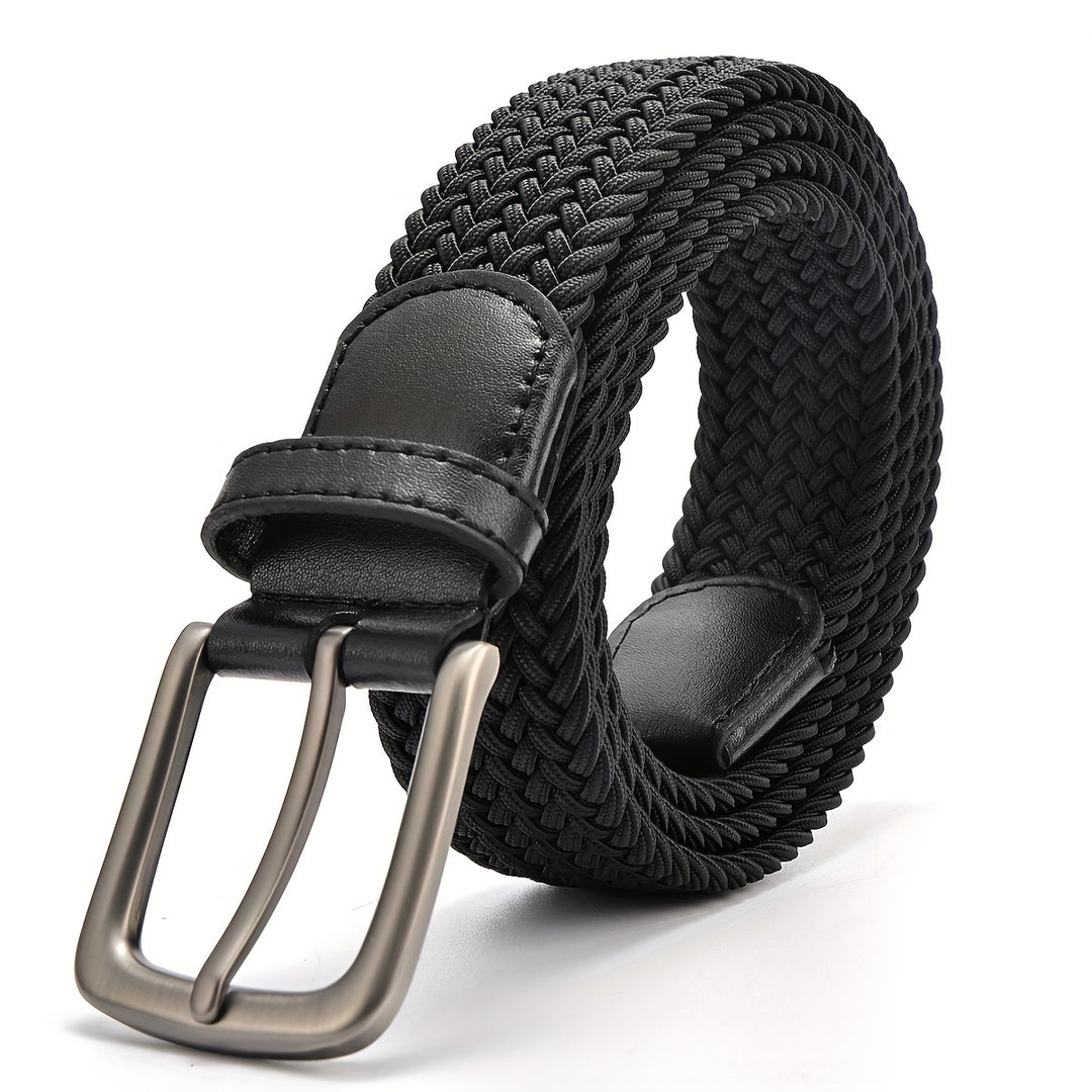 Zwarte heren stretch geweven riem met metalen gesp