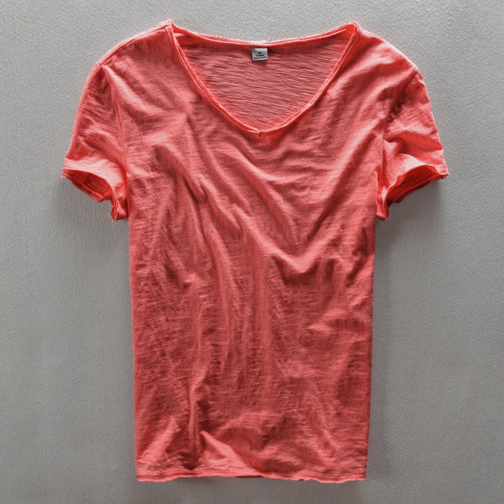 Rood casual heren t-shirt met gerolde mouwranden