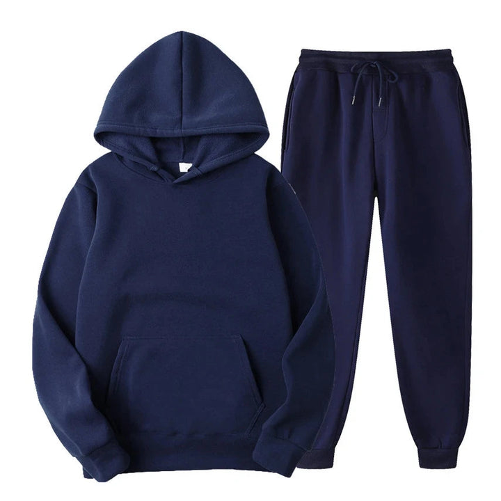 Marineblauwe jogging set voor heren bestaande uit hoodie en broek