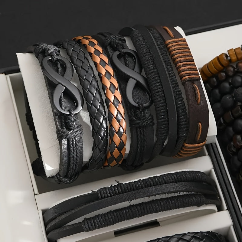 Heren armbanden set 24 delig met diverse ontwerpen en gevlochten details