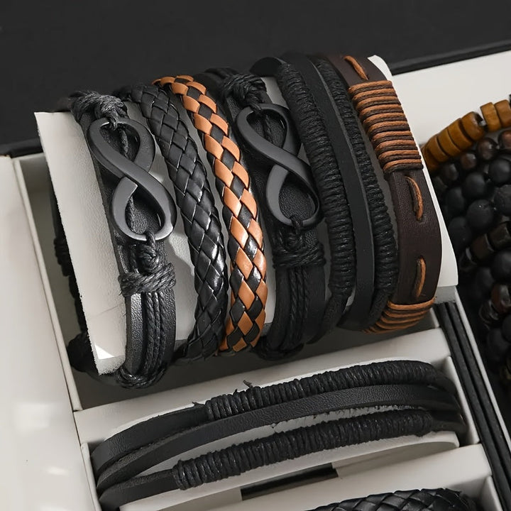 Heren armbanden set 24 delig met diverse ontwerpen en gevlochten details
