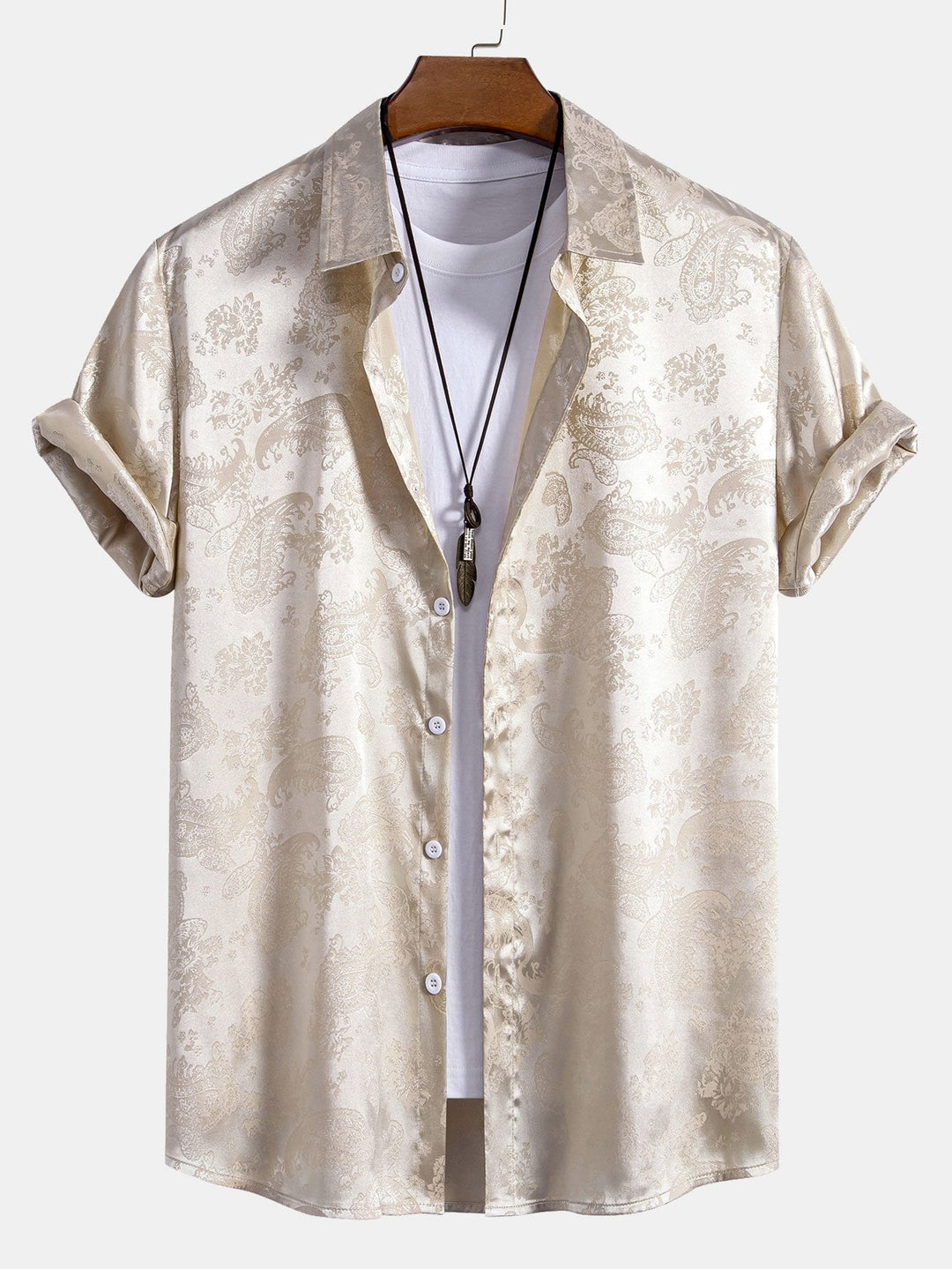 Luxe glanzend heren overhemd met open kraag, perfect voor stijlvolle zomerse gelegenheden.