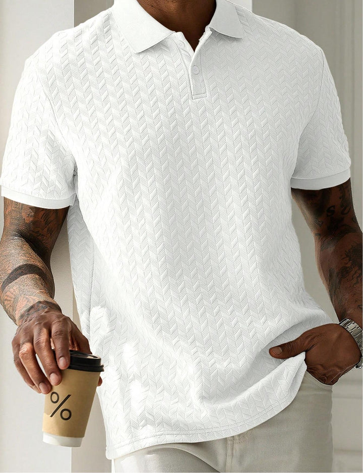 Stijlvol wit heren poloshirt met korte mouw en geweven textuur