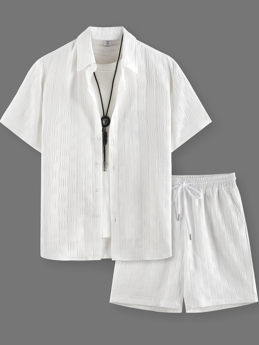 Witte heren zomerset met geborduurd overhemd en shorts