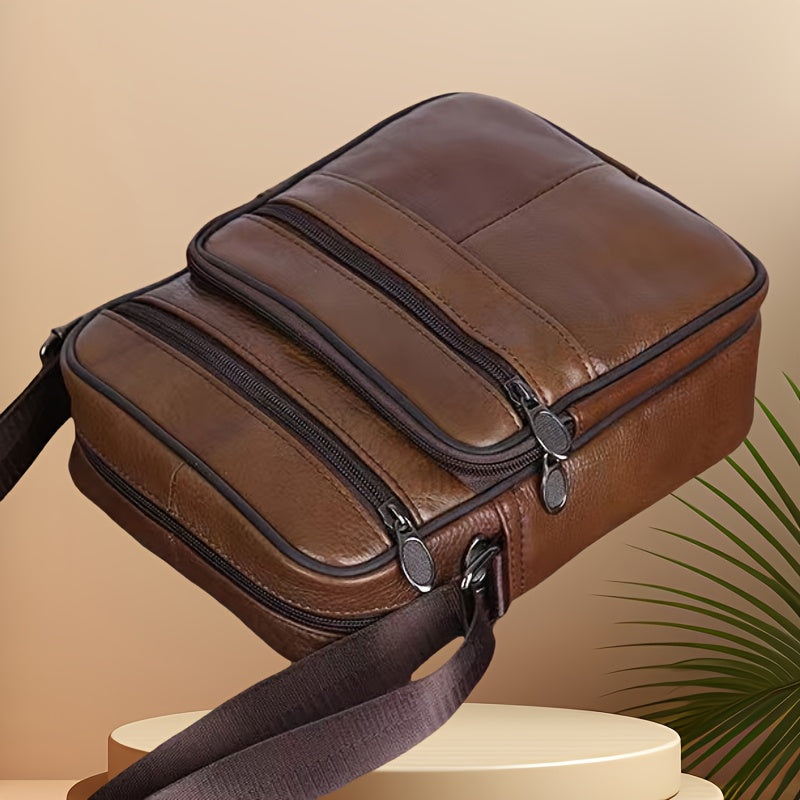 Messenger bag heren in bruin runderleer, stijlvolle en verstelbare leren tas.