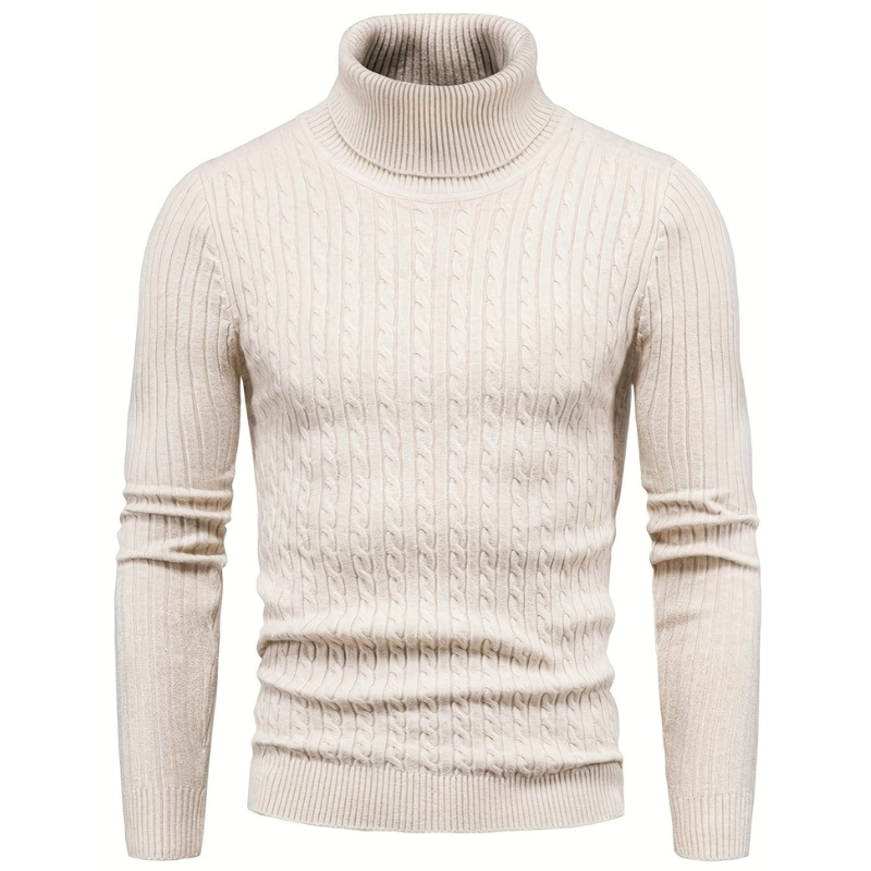 Beige gebreide herencoltrui met slim fit pasvorm en hoge col
