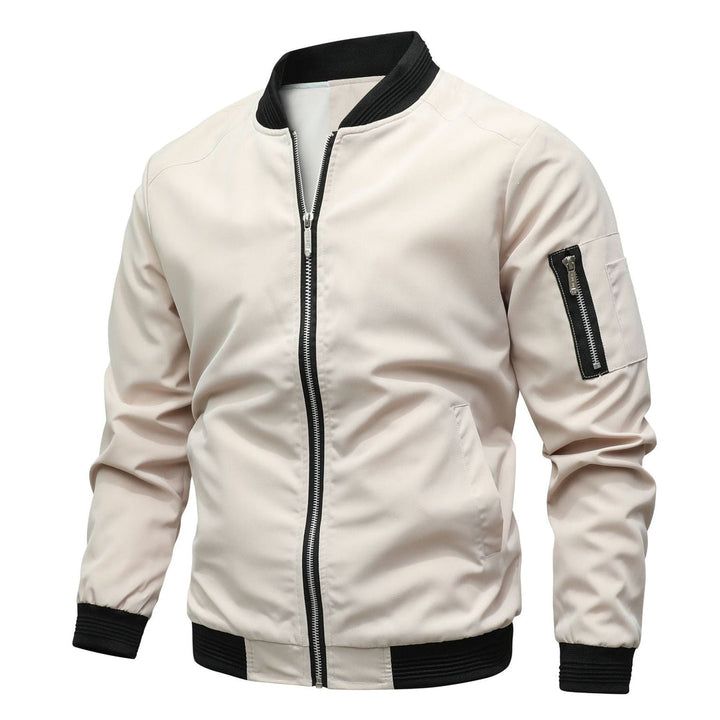 Beige heren bomberjack met zwarte accenten en ritssluiting