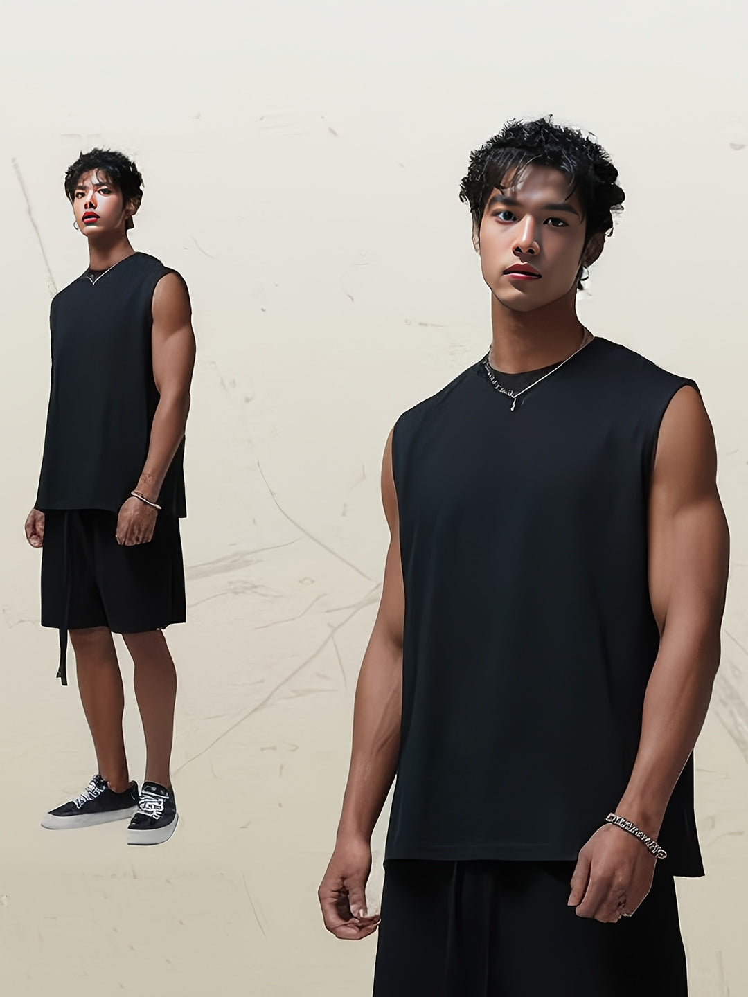 Zwarte casual heren tanktop, mouwloos en lichtgewicht. Perfect voor zomerkleding, strand en vrije tijd.