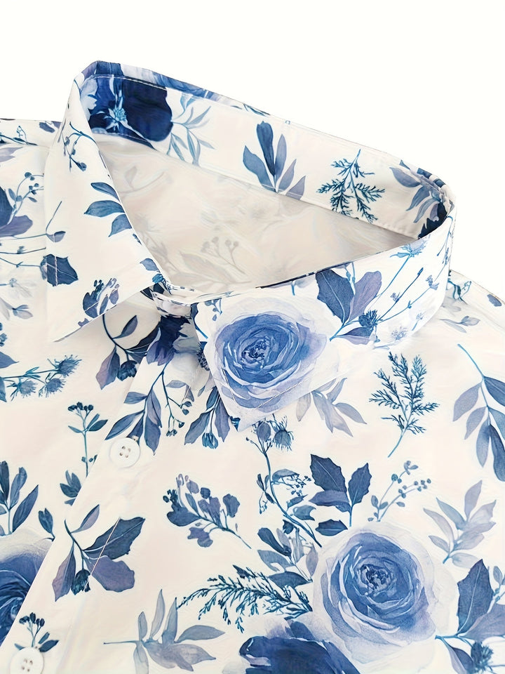 Stofdetail van het ademende en comfortabele casual overhemd met bloemen voor heren