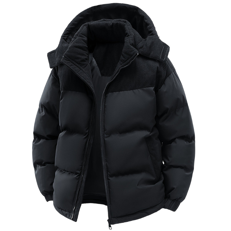 Heren winterjas met capuchon, warm en winddicht, perfect voor koude outdoor winterdagen.