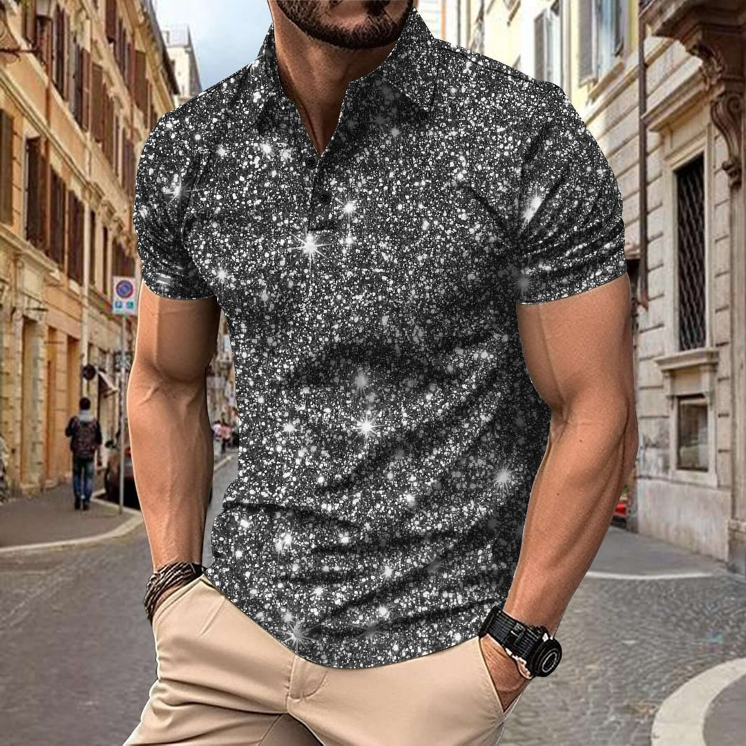Heren polo shirt in grijs met moderne digitale print